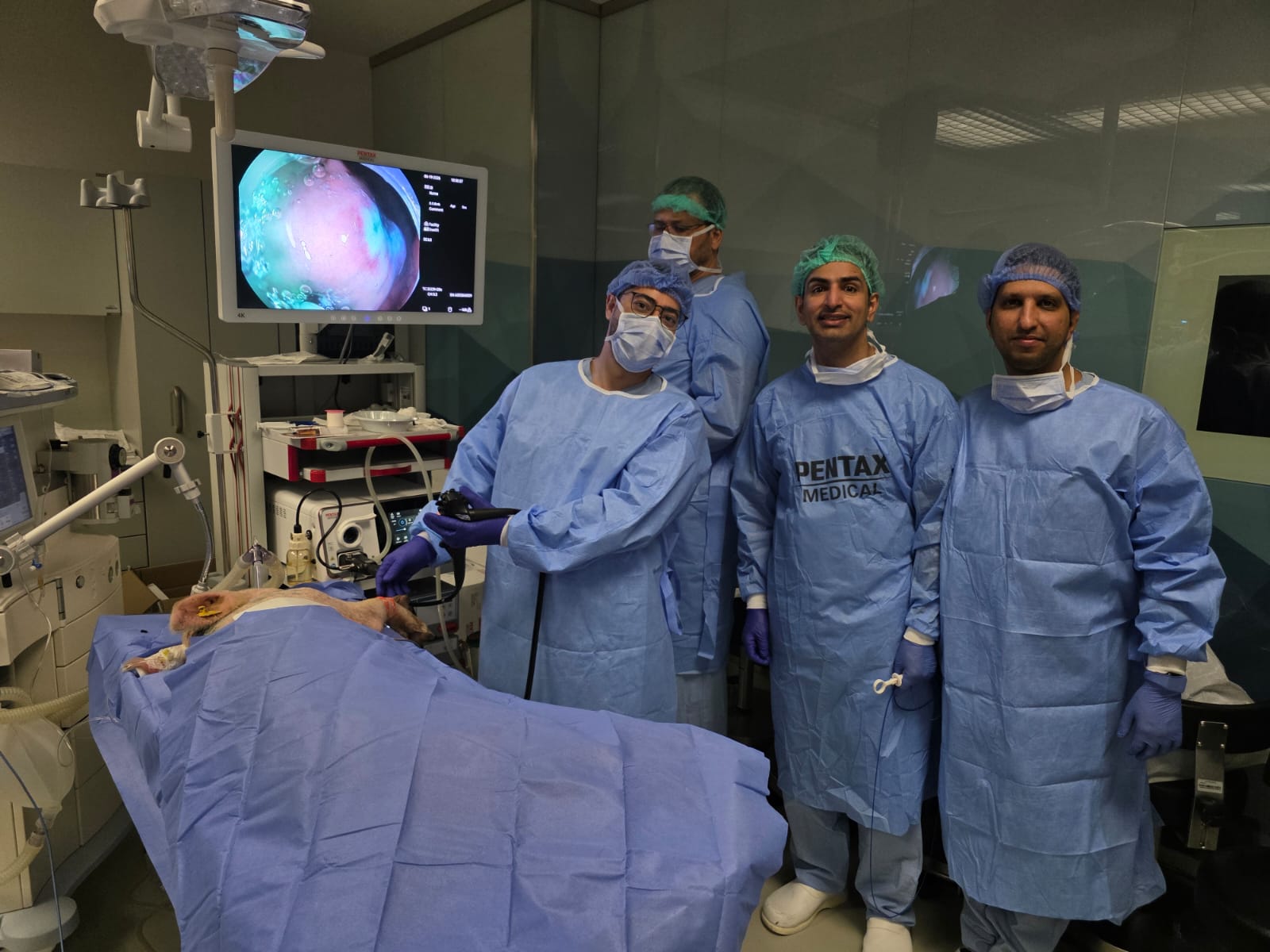 Live endoscopic procedure on a 4K broadcast at an SGA hands-on training course.
