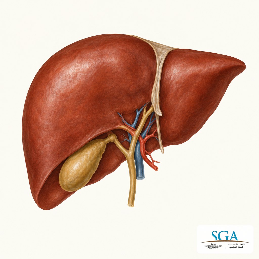 Illustration of the liver and gallbladder